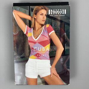 Wolford Cuba Shirt Medium Womens V Neck Stretch Top Fruit Punch 57026 New